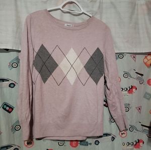 Reitman's Dusty Pink and Grey Preppy Argyle Sweater